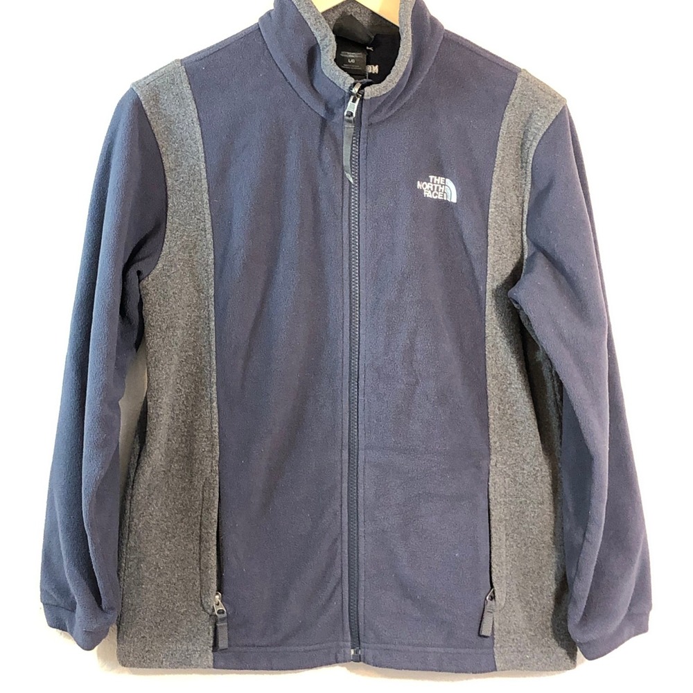 The North Face Boys Fleece Jacket Full Zip Navy Grey Size L